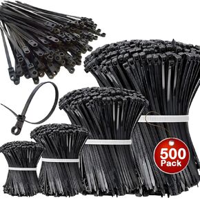 500Pcs Zip Ties Assorted Sizes Black Zip Ties with Screw Hole 100Pack 4/6/8/12 Inch Standard Cable Ties 400Pack Cable Tie with Screw Mounting Hole Plastic Wire Ties Mount Zipties Mounts