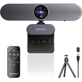 DEPSTECH 4K Webcam with Remote Control, Ultra HD Webcam with Microphones, Noise-Canceling, AutoFocus, Low-Light Correction, Privacy Cover, Web Camera for PC/Mac/Laptop/Desktop/Zoom/Teams