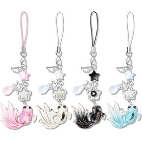 4Pcs Cute Phone Charms Y2K Pink Cell Phone Charms for Case Kawaii Car Phone Charm Kit Black Charms for Phone Blue Phone Keychain Charm Aesthetic Accessories for Phone Bag Airpods Camera Pendant