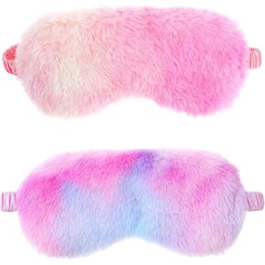 2 Pcs Plush Eye Mask Soft Sleeping Blindfold Eye Cover Comfortable Furry Faux Fur Sleeping Mask Satin Nap Night Eyeshade Cover for Women Men Gift (Rainbow)