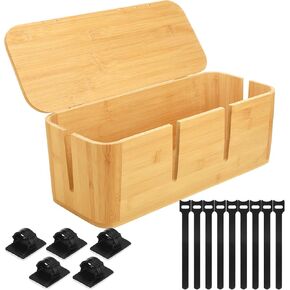 Large Cable Management Box with Magnetic Lid Wooden Bamboo Cord Box No Installation Cord Hider Box Wire Cord Organizer Box Power Strip Box for Home Office Desk TVs Computers Surge Protector in Kuwait