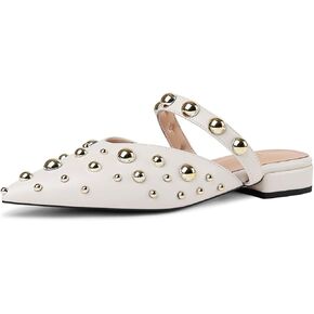Women's Rivet Mules Pointed Toe Strap Slipper Comfortable Flats Shoes