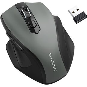 E-YOOSO Wireless Mouse, 2.4G Large Ergonomic Optical Mouse for Big Hands, 18 Months Battery Life, 5-Level 4000 DPI, 6 Button Big Computer Mouse for Laptop, Mac, PC, Chromebook, Notebook (Grey)