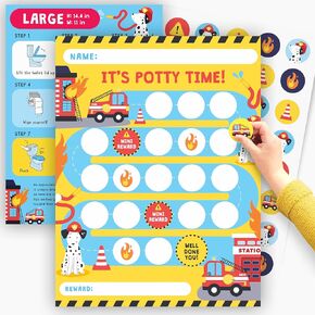 Potty Training Chart - Fire Truck Dog - 10 Charts Included - Toddler Potty Reward Stickers for Kids - Training Potty for Toddlers 1-3 - Potty Schedule Routine Behavior Reward System by Central 23