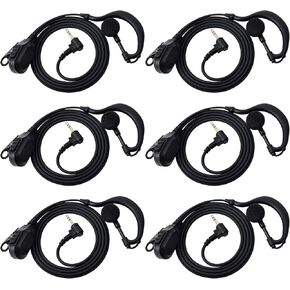 1Pin 2.5mm G Shape Walkie Talkie Earpiece with PTT Mic for Motorola Talkabout Series T605 H2O T200 T260 T600 T800 Two-Way Radio（6 Packs）