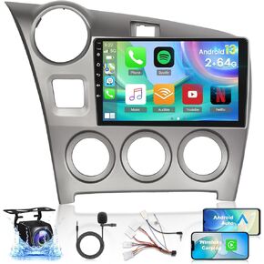 for Toyota Matrix 2009 2010 2011 2012 2013 2014 Android 13 Radio - [2+64G] 9 Inch HD Touchscreen Stereo - Wirelss Carplay & Android Auto, Mirror Link, WiFi, EQ, FM/RDS Radio, SWC + AHD Backup Camera
