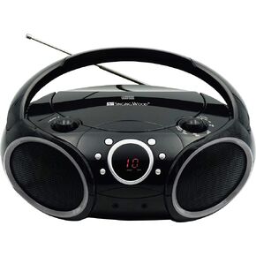 SINGING WOOD Portable CD Player AM FM Analog Tuning Radio with Aux Line in, Headphone Jack, Foldable Carrying Handle (Black with a Touch of Grey Rims) (Renewed)
