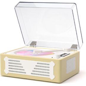 Portable CD Player for Home with Bluetooth Out/in, Vintage Desktop CD Player with Speakers Rechargeable Battery, USB Playback, LED Display, Headphone Jack, Remote Control, Beige