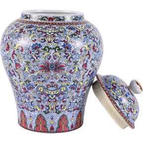 Vibrant Enamel Ginger Jar with Lid-Chinoiserie Ginger Jars in Pink, Yellow, Green and Blue - Decorative Storage Jars for Home Decor (Yellow)