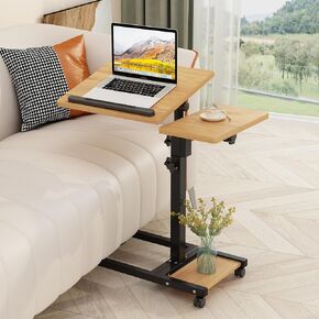 Laptop Desk Bed Desk Laptop Stand for Bed Portable Desk Overbed Bedside Table Mobile Laptop Table Rolling Desk Foldable Table Adjustable Height with Locked Wheels & Mouse Pad Table for Bed Office Sofa