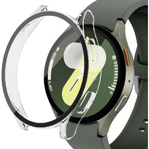 Case for Samsung Galaxy Watch 7 40mm 44mm Screen Protector Case Accessories Protective Face Cover Hard PC Bumper Built-in HD Tempered Glass Film for Galaxy Watch 7 40mm (Silver, 40mm)
