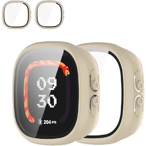 2-Pack Screen Protector Case for Fitbit Google Ace LTE Smartwatch, Hard PC Bumper Frame with Tempered Glass Face Cover for Fitbit Google Ace LTE, Clear