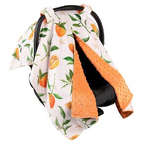 Top Tots Deluxe Minky Baby Car Seat Cover - Oranges with Leaves, 40 x 29 Inch Orange