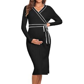 V FOR CITY Womens Maternity Sweater Dress Long Sleeve Wrap V Neck Knit Pregnancy Dresses for Baby Shower Photoshoot Outfits