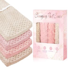 Peryiter 4 Pcs Changing Pad Cover 16 x 32 Inch Ultra Soft Dots Plush Changing Table Covers for Baby Girls and Boys Changing Pad Liners (Pink Series Colors,Flower)
