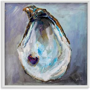 Stupell Industries Oyster Shell with Pearl White Framed Giclee Art Design by Jeanette Vertentes