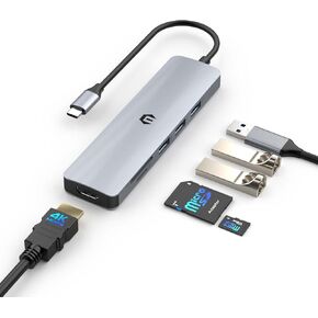 Docking Station, 6-in-1 USB C Hub with 4K HDMI Adapter, USB 3.0/2.0 Ports, SD/TF Card Reader, Dual Monitor Type C Multiport Adapter Docking Station for Surface Pro