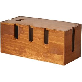 Cable Management Box - 12inch Wooden Cord Organizer Retro Cord Hide Organizer - 3 Holes Container Office Table Cord Box for Router, TV Wires, USB Hub, Computer and Under Desk Power Strip