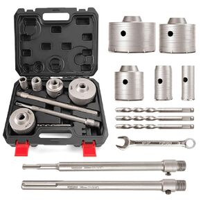 11PCS Concrete Hole Saw, Masonry Hole Saw Kit (30mm 40mm 65mm 80mm 100mm) with Max Shank & SDS Plus Concrete Brick Diamond Carbide Hole Saw Set for Concrete Brick Cement Stone Wall Drilling