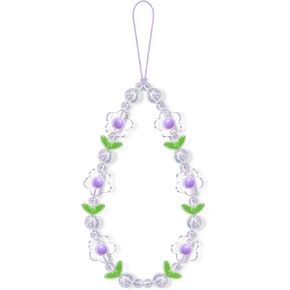 Flower Phone Lanyard Wrist Strap for Women Girls, Clear Beaded Flower Cell Phone Charm for iPhone