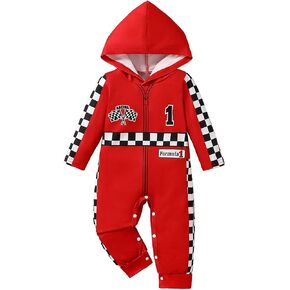 Baby Boy 1st Birthday Outfit One Year Old Birthday Clothes First Birthday Race Car Driver Hooded Romper