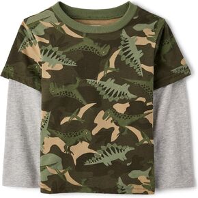 The Children's Place Baby Boys' and Toddler Layered Long Sleeve T-Shirt, Green Camo