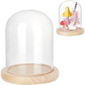NBEADS Glass Dome Cloche, Eternal Flower Glass Display Cloche Bell Jar Glass Display with Wood Pedestal for Valentine's Day Flower Collectibles Figure Decorations Crafts, 4.92x6.49inch