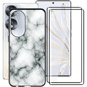 Phone Case for Honor 70 (6.67") with [2 X Tempered Glass Screen Protector], Ultra-Thin Black Silicone Shockproof Soft TPU Bumper Shell for Honor 70 - Marble