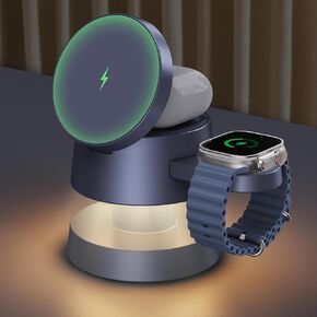 iVANKY 3 in 1 Wireless Charging Station Cube with Night-Lamp for MagSafe Magnetic Charger, Portable Travel Stand for Multiple Devices, 22.5 W Fast Charge for iPhone 16/15/14, Apple Watch, Airpods