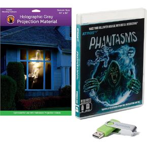 AtmosFX Phantasms USB + شاشة عرض خلفية ثلاثية الأبعاد لنافذة رمادية مقاس 40 بوصة × 60 بوصة لعرض الهالوين