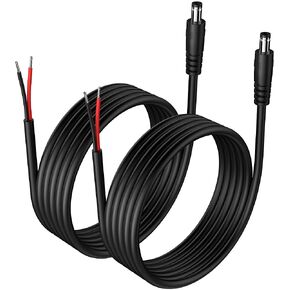 2Pcs DC Power Pigtail Cord 3.9 Ft, 18Awg 5.5 x 2.1MM Barrel Connector, Male Plug To Bare Wire, Open End Power Wire Supply Repair Cable for CCTV Security IP Camera, DVR, Led Light, 5V, 12V, 24V Adapter