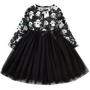 Unutiylo Toddler Girls Halloween Tutu Tulle Dress Thanksgiving Dress Long Sleeve Party Dress 2-7 Years