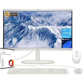 HP 2024 Newest All-in-One Desktop, 21.5" FHD Display, Intel Celeron J4025 Processor, 16GB RAM, 512GB SSD, Webcam, Wi-Fi 6, Windows 11 Pro, with Microsoft Office Lifetime License&Wireless Silent Mouse