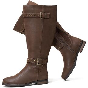 Luoika Women's Extra Wide Calf Knee High Boots, Chunky Low Heel Plus Size Boots Motocycle Ridding Boots.
