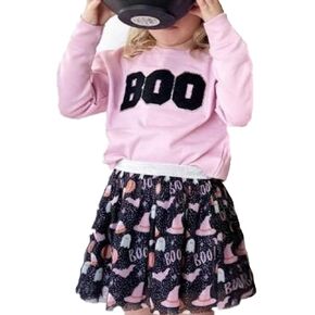 FIOMVA Toddler Girl Halloween Outfit Pumpkin Sweatshirt SweaterTop+Tulle Tutu Skirts KIds Little Girl Dress Halloween Clothes