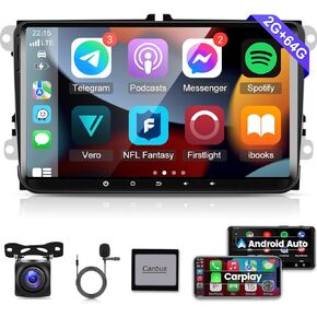 [2G+64G] Car Radio for VW Jetta Passat Seat Golf Tiguan Beetle, Android 13 Touch Screen Volkswagen Jetta Stereo, Carplay/Android Auto/Hi-Fi Audio/SWC +AHD Backup Camera