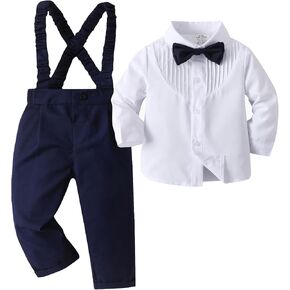 Baby Boys Pants Sets, Infant Long Sleeve Shirt + Pants + Bow Tie + Suspenders,Toddler Gentleman Outfits