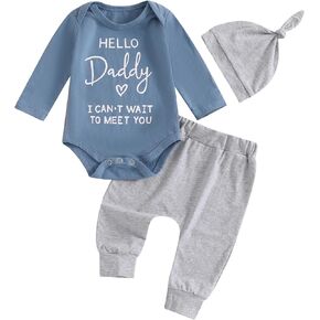 Baby Boy Outfit Newborn Little Brother 3 6 9 12 18M Romper Infant Letter Print Onesie+ Pants+Hat 3PCS Clothes