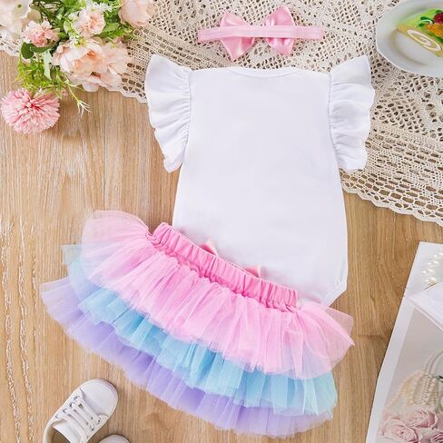 Winmany Baby Girl First Birthday Outfit 3PCS Bow Headband My 1st Birthday Romper Tutu Skirt Set for Cake Smash Photo Shoot in Kuwait
