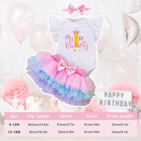 Winmany Baby Girl First Birthday Outfit 3PCS Bow Headband My 1st Birthday Romper Tutu Skirt Set for Cake Smash Photo Shoot in Kuwait