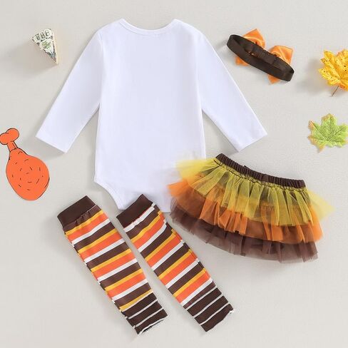 My First Thanksgiving Day Baby Girl Outfit Turkey Shirt Onesie Romper+Tulle Tutu Skirts+Leg Warmers 4Pcs Set in Saudi Arabia