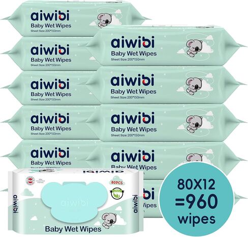 Wipes Baby Sensitive Skin, Baby Wipes Bulk 960 Count (12 Pack of 80), Water Based Scented Baby Wet Wipes for Travel and Home Use, Paraben and Alcohol Free for Newborns Diaper Wipes in Saudi Arabia