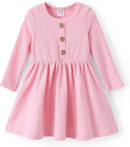 PATPAT Baby & Toddler Girl Ribbed Knit Cotton Dress – Versatile Sleeveless Summer Tank & Long Sleeve Fall Dress, Sizes 3M–6Y in Saudi Arabia