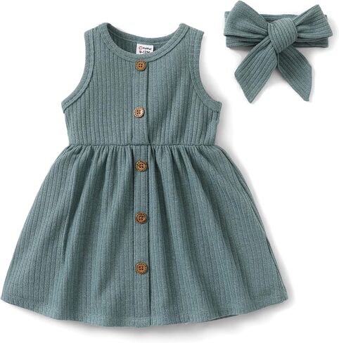 PATPAT Baby & Toddler Girl Ribbed Knit Cotton Dress – Versatile Sleeveless Summer Tank & Long Sleeve Fall Dress, Sizes 3M–6Y in Saudi Arabia
