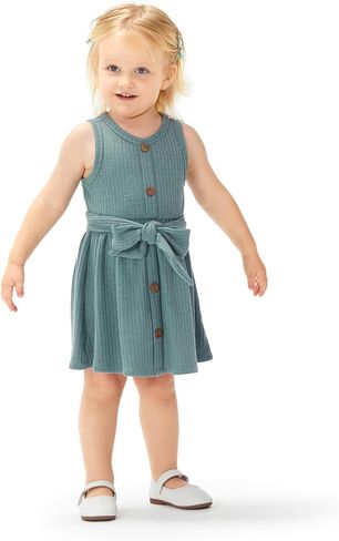 PATPAT Baby & Toddler Girl Ribbed Knit Cotton Dress – Versatile Sleeveless Summer Tank & Long Sleeve Fall Dress, Sizes 3M–6Y in Saudi Arabia