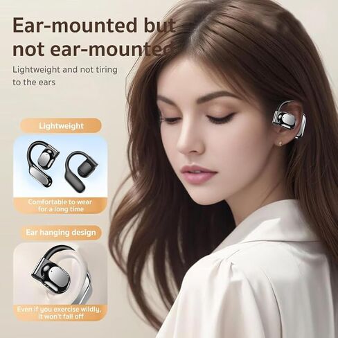 Open Headphones, True Wireless Headphones, 5.3 Bluetooth Sports Earbuds for Long Time Playback, with Digital Display, Long Lasting Comfort, Clear Calling for Driving Workout (Black) in Saudi Arabia