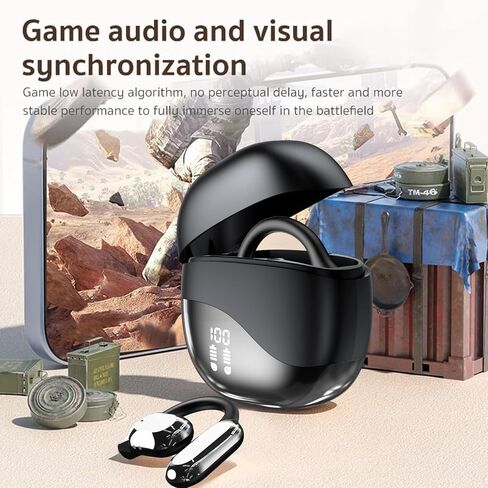 Open Headphones, True Wireless Headphones, 5.3 Bluetooth Sports Earbuds for Long Time Playback, with Digital Display, Long Lasting Comfort, Clear Calling for Driving Workout (Black) in Saudi Arabia