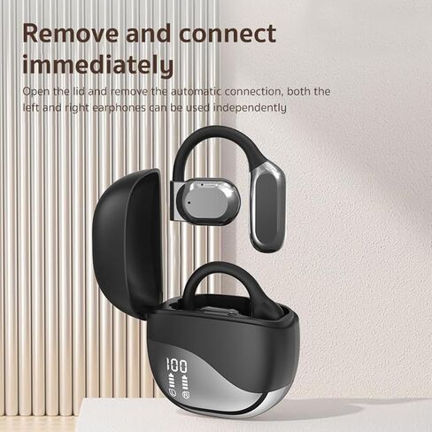 Open Headphones, True Wireless Headphones, 5.3 Bluetooth Sports Earbuds for Long Time Playback, with Digital Display, Long Lasting Comfort, Clear Calling for Driving Workout (Black) in Saudi Arabia