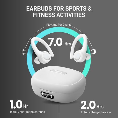 MyJoy Active Wireless Earbuds, Noise-Reducing Earbuds for Working Out, Sports, and Running, IPX5 Sweatproof-Rated Headphones, Bluetooth Earbuds, Dual Microphone, 7-Hour Playtime, White in Saudi Arabia