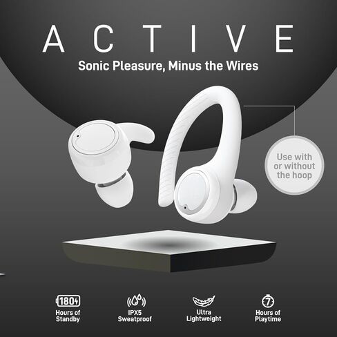 MyJoy Active Wireless Earbuds, Noise-Reducing Earbuds for Working Out, Sports, and Running, IPX5 Sweatproof-Rated Headphones, Bluetooth Earbuds, Dual Microphone, 7-Hour Playtime, White in Saudi Arabia